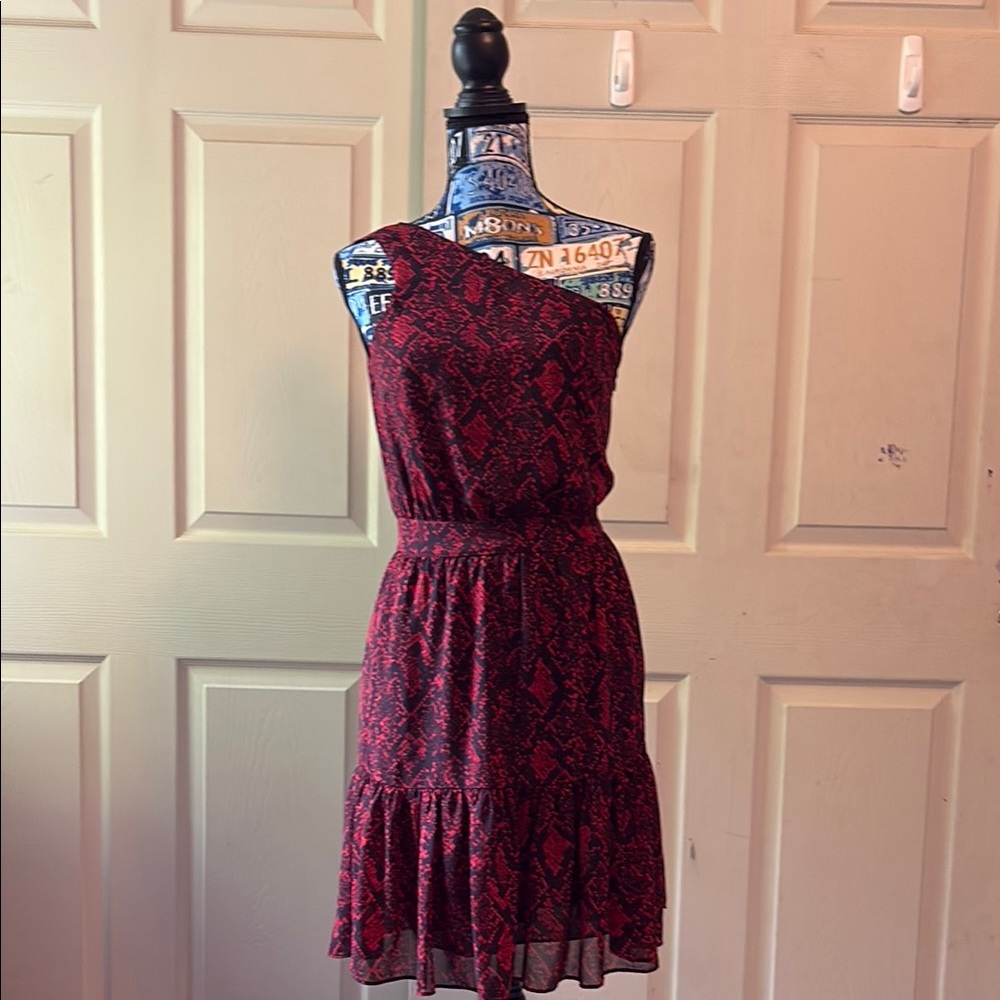 Michael Kors Red Asymmetrical Ruffled Sundress